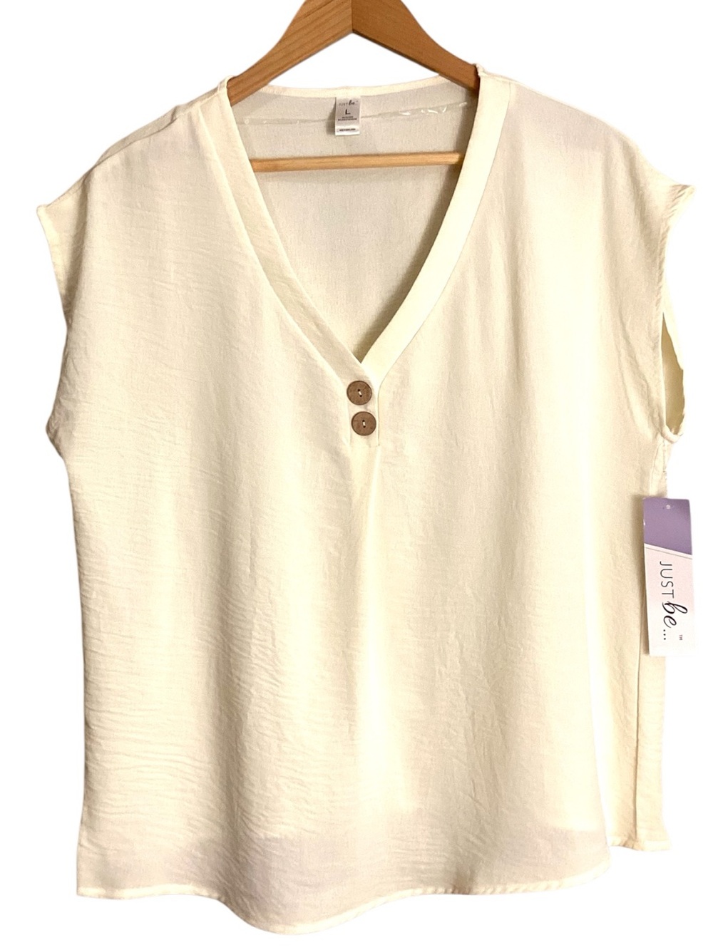 Just Be Ivory V-Neck Dolman Cap Sleeve Blouse NWT Size Large Lightweight
